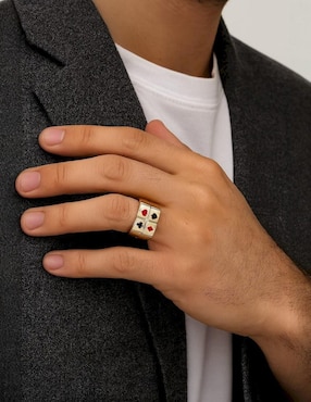 Anillo cuadrado Joyería M De Leon 14 k de oro amarillo zirconia pulido