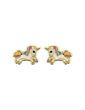 Broqueles de unicornio Punto Metálico de oro amarillo 10 K con acabado esmaltado