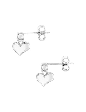Aretes cortos de corazón Silvex Spa de plata P 925 con acabado baño de rodio circonita