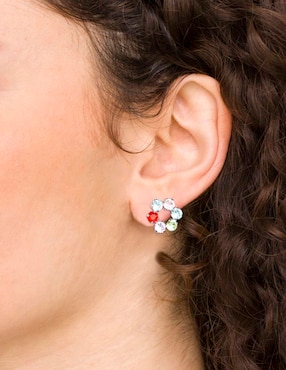 Aretes de flor Silvex Spa de plata P 925 con acabado baño rodio