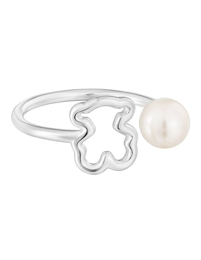 Anillo circular Tous Tous New Silueta Oso P 925 de plata perla brillante