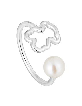 Anillo circular Tous Tous New Silueta Oso P 925 de plata perla brillante