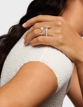 Anillo circular Tous Tous New Silueta Oso P 925 de plata perla brillante