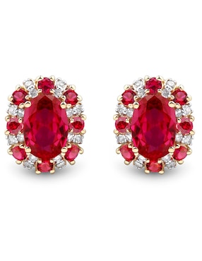 Aretes cortos redondos Richline Group de oro blanco 14 K con acabado brillante rubí