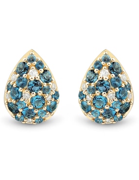 Aretes cortos de gota Richline Group de oro 14 K con acabado pavé topacio azul de Londres