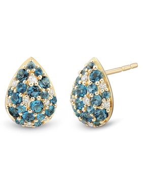 Aretes cortos de gota Richline Group de oro 14 K con acabado pavé topacio azul de Londres