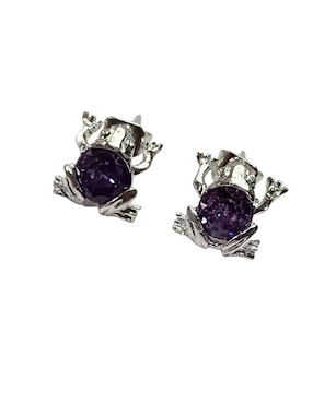 Aretes cortos de rana Limerence By Claudia Herrera Anfibios de plata P925 con acabado brillante zirconia