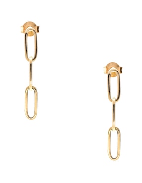 Aretes largos ovalados Del Pia de oro amarillo 14 K con acabado pulido