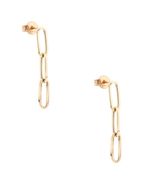 Aretes largos ovalados Del Pia de oro amarillo 14 K con acabado pulido