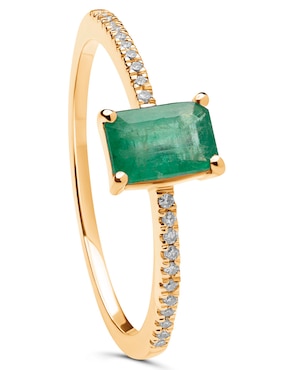 Anillo rectangular Jayda 14 k de oro amarillo esmeralda pavé