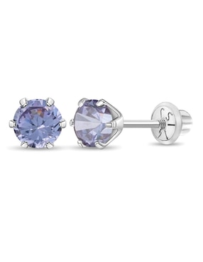 Broqueles redondos In Season Jewelry de oro blanco 14 k con acabado pulido zirconia