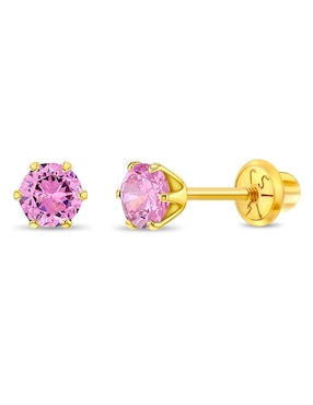 Broqueles redondos In Season Jewelry de oro 14 k con acabado pulido zirconia