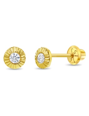 Broqueles redondos In Season Jewelry de oro 14 k con acabado pulido zirconia