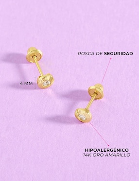 Broqueles redondos In Season Jewelry de oro 14 k con acabado pulido zirconia