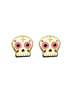 Broqueles de calavera dia de muertos Mardia de oro 10 k con acabado esmaltado