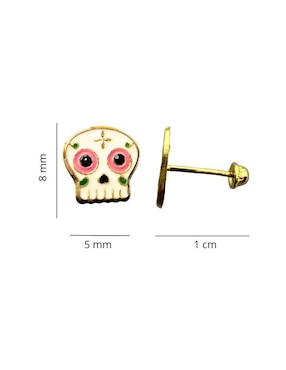 Broqueles de calavera dia de muertos Mardia de oro 10 k con acabado esmaltado