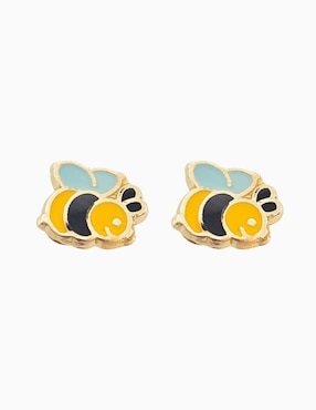 Broqueles de abeja Mardia de oro 10 k con acabado esmaltado
