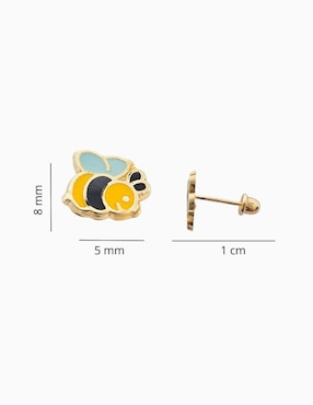 Broqueles de abeja Mardia de oro 10 k con acabado esmaltado