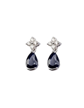 Aretes cortos de gota Lucie de oro 14 k con acabado texturizado zafiro y diamante