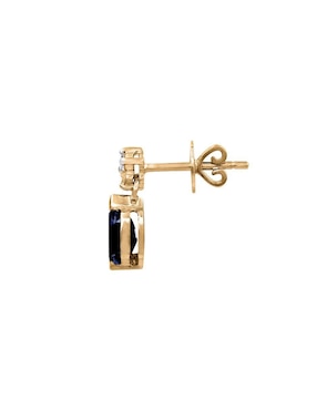 Aretes cortos de gota Lucie de oro 14 k con acabado texturizado zafiro y diamante