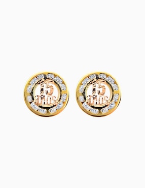 Broqueles circulares Mardia de oro 10 k con acabado pavé zirconia