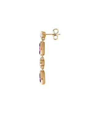 Aretes largos de gota Lucie de oro 14 K con acabado Texturizado Amatista y diamante
