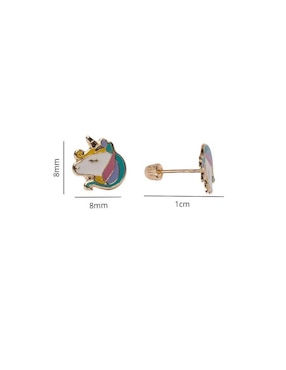 Broqueles de Unicornio Mardia de oro 14 K con acabado esmaltado