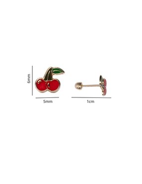 Broqueles de Cereza Mardia de oro 14 K con acabado esmaltado