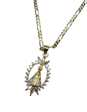 Collar con dije virgen de Juquila ovalado Limerence By Claudia Herrera de oro laminado 14 K