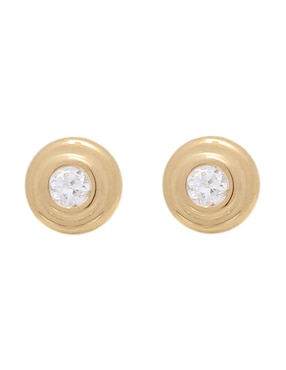 Broqueles redondos Roca de oro amarillo 14 k con acabado pulido zirconia