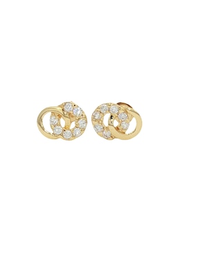 Broqueles redondos Roca de oro amarillo 14 K con acabado pulido zirconia