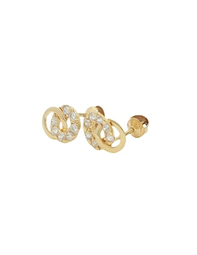 Broqueles redondos Roca de oro amarillo 14 K con acabado pulido zirconia