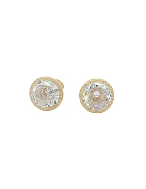 Broqueles redondos Roca de oro amarillo 14 K con acabado diamantado zirconia