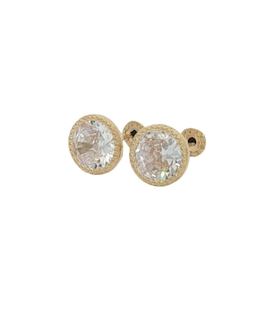 Broqueles redondos Roca de oro amarillo 14 K con acabado diamantado zirconia