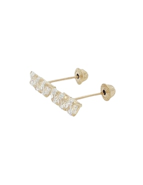 Broqueles de barra Roca de oro amarillo 14 K con acabado pulido zirconia