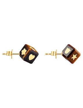 Broqueles de dado Tous Cube de oro amarillo 14 K con acabado brillante ojo de tigre
