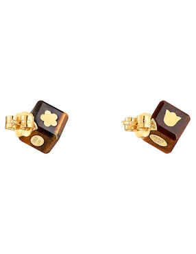 Broqueles de dado Tous Cube de oro amarillo 14 K con acabado brillante ojo de tigre