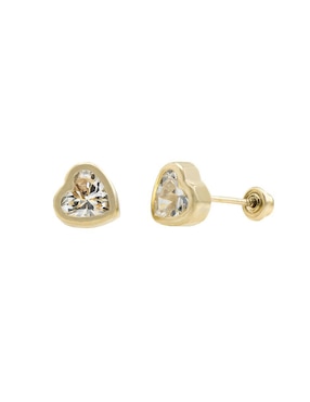 Broqueles de corazón Abba Joyas de oro 10 K con acabado brillante zirconia