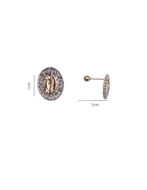 Broqueles ovalados Virgen de Guadalupe Mardia de oro 14 K con acabado brillante zirconia