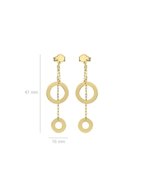 Aretes largos circulares Fianelli Leilani de oro 14 K con acabado brillante