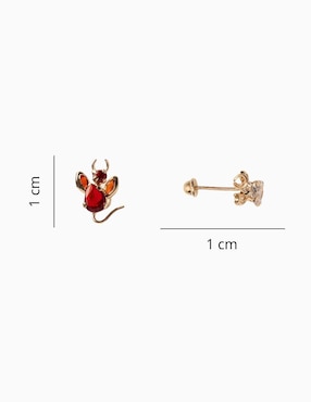 Broqueles de Ángel Diablo Mardia de oro 10 K con acabado pavé zirconia