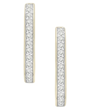 Aretes huggies cuadrados Mjj Brilliant Inc Hoop de oro 14 K con acabado pavé diamante