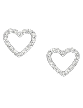 Broqueles de corazón Mjj Brilliant Inc de oro blanco 14 K con acabado pavé diamante
