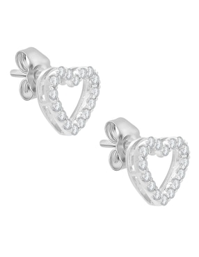 Broqueles de corazón Mjj Brilliant Inc de oro blanco 14 K con acabado pavé diamante