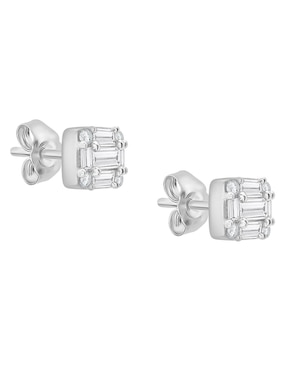 Broqueles rectangulares Mjj Brilliant Inc Stud de oro blanco 14 K con acabado liso diamante