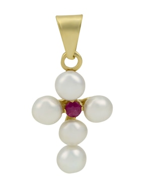 Dije de cruz Cristal Joyas de oro amarillo 14 K rubí