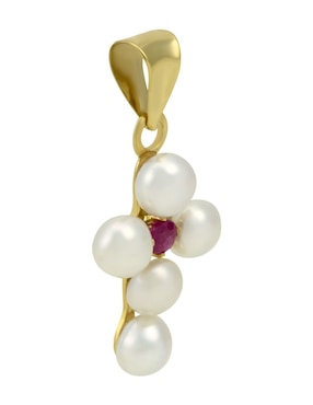 Dije de cruz Cristal Joyas de oro amarillo 14 K rubí