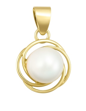 Dije circular Cristal Joyas de oro amarillo 14 K perla