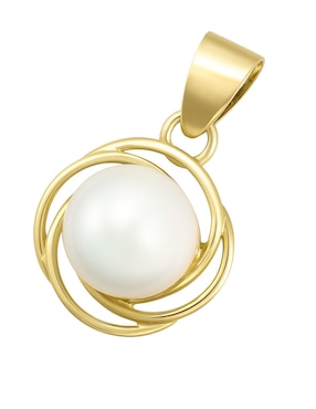 Dije circular Cristal Joyas de oro amarillo 14 K perla