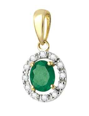 Dije circular Cristal Joyas de oro amarillo 14 K esmeralda y diamante